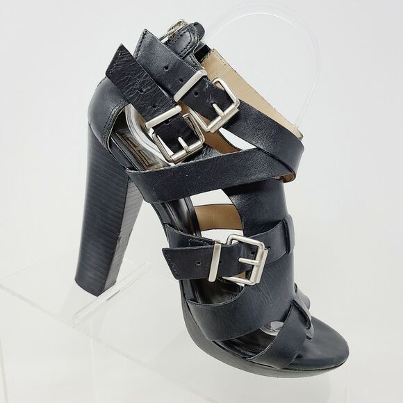 Pour La Victoire Platform Strappy Black Heels 8 M Woven Cage Sexy Pumps - Picture 1 of 8